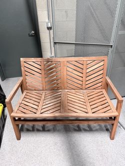 Outdoor Wood Loveseat Bench with Chevron Slats