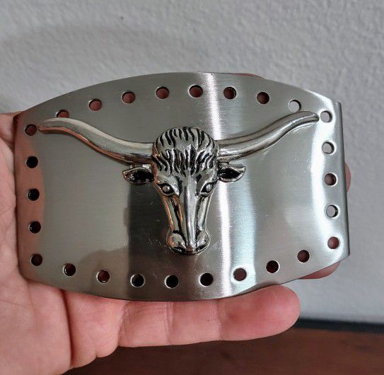 Western STEER BULL Head Cowboy Rodeo Style Belt Buckle Chrome