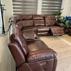 New Top grain Real  Leather Sectional Sofa With Three Power Recliners And Power Headrests