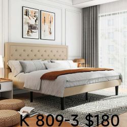 King Bed Frame Upholstered Platform Bed with Adjustable Headboard, No Box Spring Needed(809-3)
