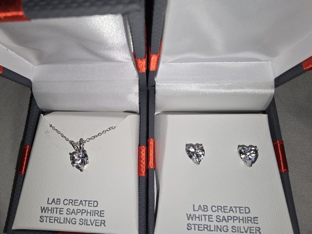LC White Sapphire Heart Earring And Necklace Set