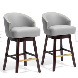 Bar Stools PU Leather Upholstered Solid Wood Swivel Barstool Set of 2