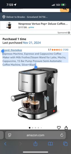 Espresso Machine, Espresso and Cappuccino Coffee Maker with Milk Frother/Steam Wand for Latte, Mocha, Cappuccino, 15 Bar Pump Pressure Semi-Automatic 