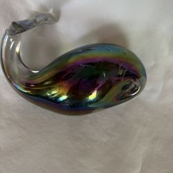Iridescent Cobalt Blue Glass Whale Figurine.
