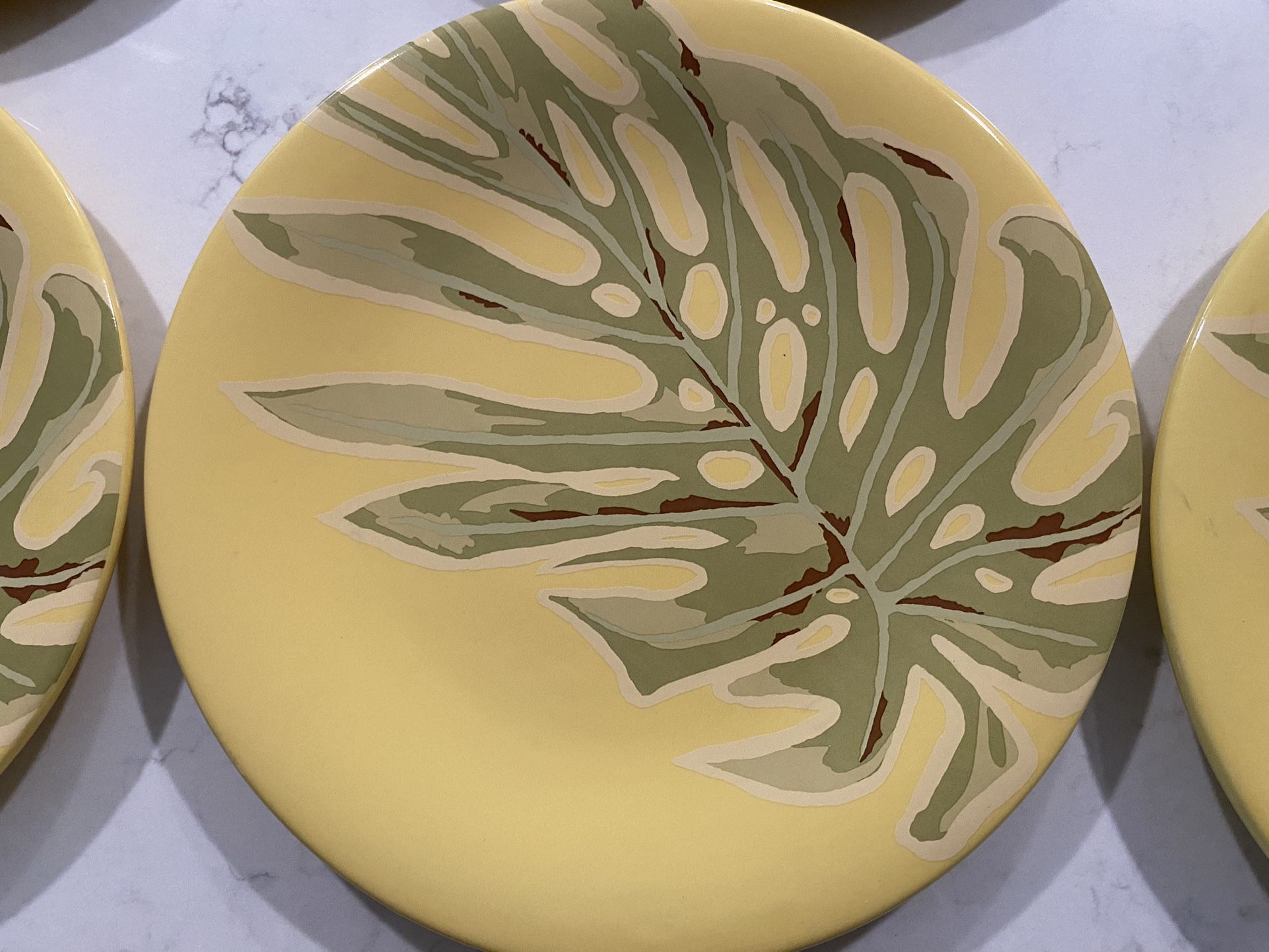 April Cornell By Silvestri Set Of 6 Dinner Plates Yellow Tropical Leaf