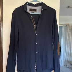 ZARA navy blue mens shirt slim fit size small with brown elbow pads 