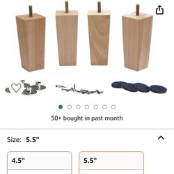 WEICHUAN Tapered Solid Beech Wood Replacement Sofa Couch Chair Ottoman Loveseat Coffee Table Cabinet Wood Furniture Feet Furniture Wood Legs(5.5" Set 