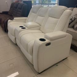 PARTY TIME POWER WHITE RECLINING LOVESEAT WITH CONSOLE