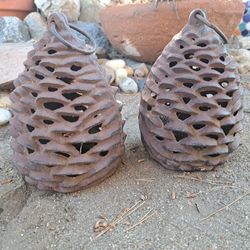 Vtg Lanterns - Cast Iron Pinecone Candle Holders - Set of 2