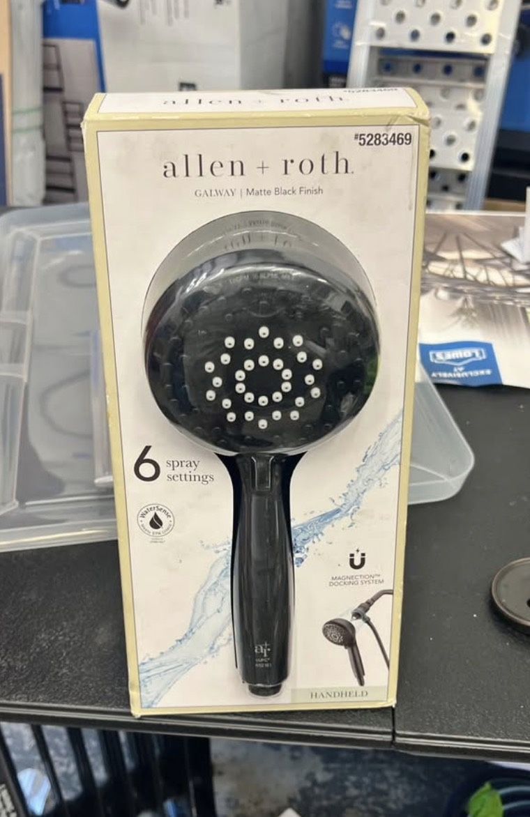 allen + roth Galway 6.0 -Settings Matte Black 5-in Round Handheld Shower Head 1.8 GPM