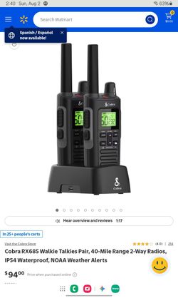 Cobra RX685 Walkie Talkies Pair, 40-Mile Range 2-Way Radios, IP54 Waterproof, NOAA Weather Alerts