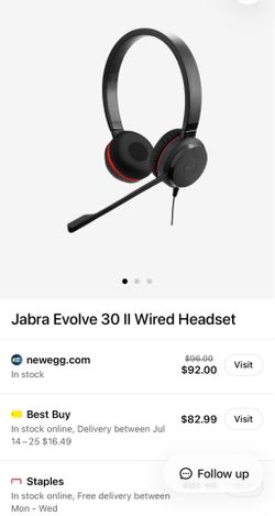 Wired headset Jabra Evolve 30 ll