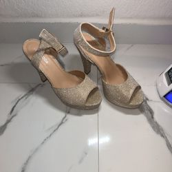 Gold Glitter Strap Heels