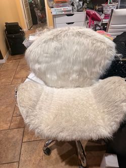 White Faux Fur Swivel Office Chair