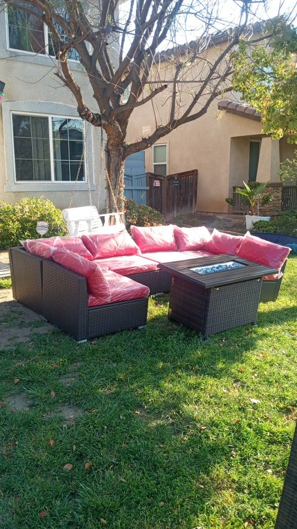 Red Cushions Patio Chairs Patio Set Outdoor Furniture Outdoor Patio Furniture Set Propane Fire Pit Brand New Patio Chairs New 🆕