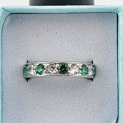 Sterling Silver RING Sz 6 CZ Green N Clear Stones