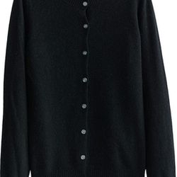 🆕️🏷 LINY XIN Crewneck Cardigan Sweater 100% Merino Wool - black - M