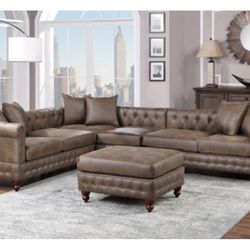 Leatherette Sectional Sofa With Ottoman 