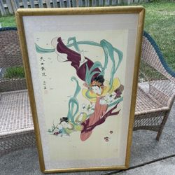 Large Antique Japanese Framed Scroll 