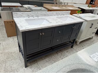 Navy blue bathroom vanity 61”in