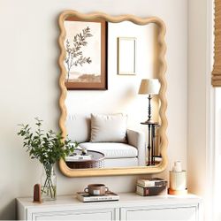 Wavy Wood Bathroom Vanity Mirror