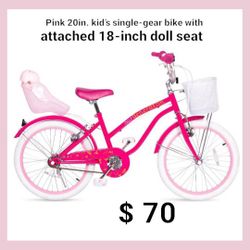 New Pink 20  Bike Kids With Basket  And Seat Doll