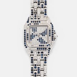 CARTIER WHITE GOLD DIAMOND & SAPPHIRE PANTHERE WATCH REF. 8669