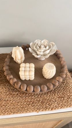 Decorative Candle Set with Wood Bead Tray