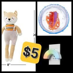 Set Of 2 Bath Floating Toys, Plush Toy, Rainbow Night Light 