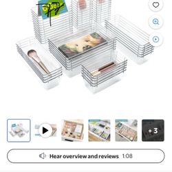 $15.new! Drawer Organizer, 4-Size Clear Plastic Bins Container