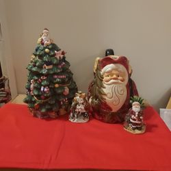 SANTA PITCHER 🎅 AND CHRISTMAS TREE COOKIE JAR 