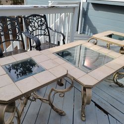 Ceramic, Glass, & Steel Coffee Table Set