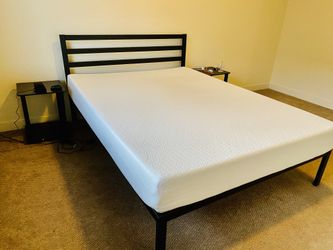 Zinus Mattress & Bed Frame – Used Less Than 1 Year | FREE Side Tables! - Moving Sale