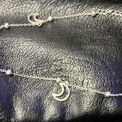 Sterling SILVER Anklet 10.5" Includes a 1.5" Extender.MOONS & STARS CHARMS..A SMALL HEART TAG AT END OF EXTENDER