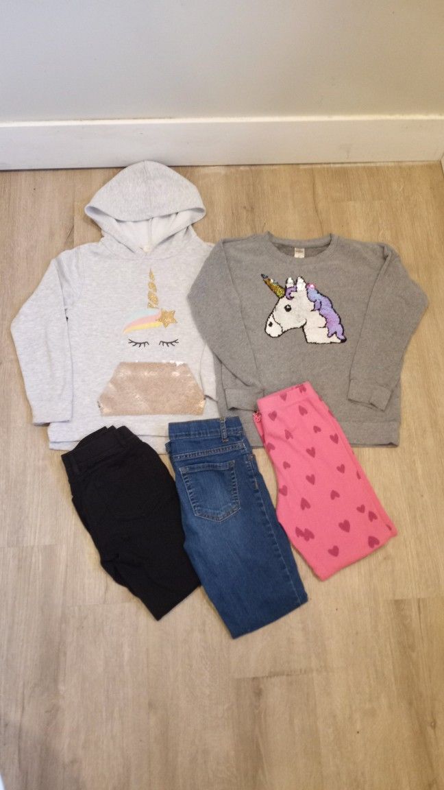 Girls Size 10 Clothing Bundle – Unicorn Hoody, Sweatshirt, Jeans, Leggings