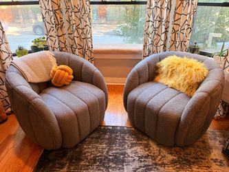 Set of 2 Swivel Bouclé Barrel Chairs | Gray/Taupe | Modern Accent Chairs