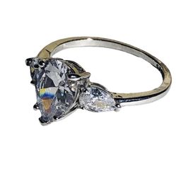 Pear Cut Lab Created Diamond 3 Stone Trilogy Ring Size 9