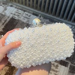 Handmade Embroidered Pearl Decorated Evening Bag, Soft Flap Closure Women Shoulder/Crossbody Square Mini Clutch Bag, Bridal Party Handbag