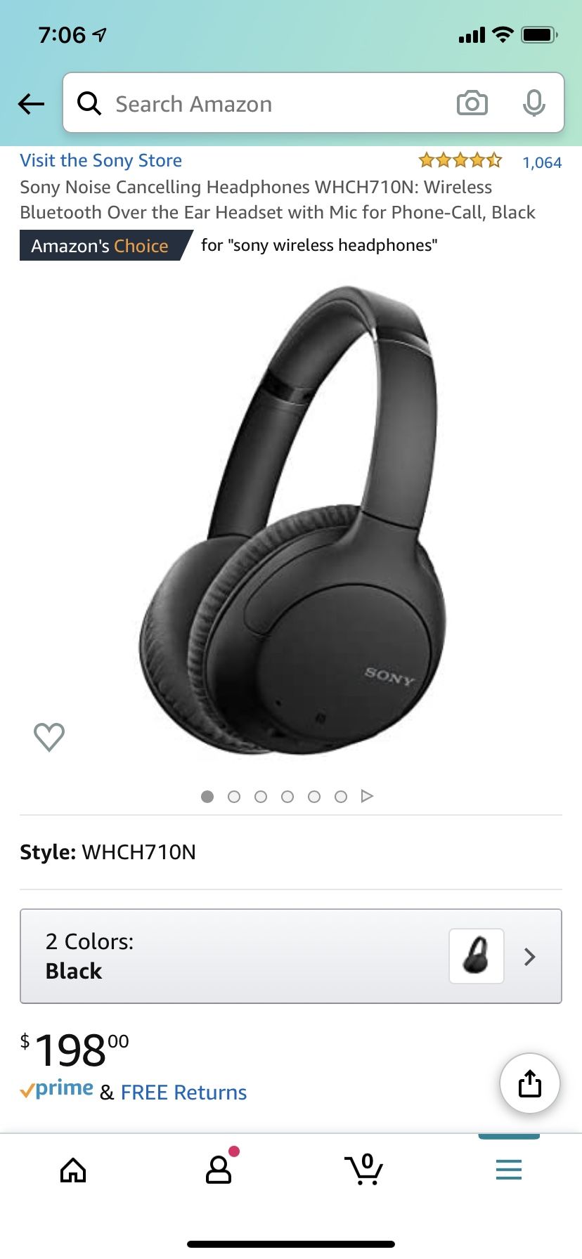 Sony Noise Cancelling Headphones WHCH710N: Wireless Bluetooth Over the Ear Headset with Mic for Phone-Call,