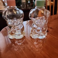 Vintage 2 Glass Molded Perfume Bottles Puppy Dog  