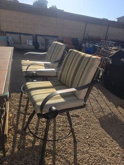 $500 BIG ARIZONA IRON SWIVEL BARSTOOLS WITH SUNBRELLA CUSHIONS