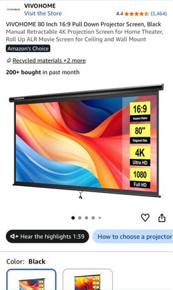 VIVOHOME 80 Inch 16:9 Pull Down Projector Screen
