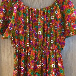 Womens Short Sleeve Floral Multi-Colored   Maxi Dress Empire Bodice 