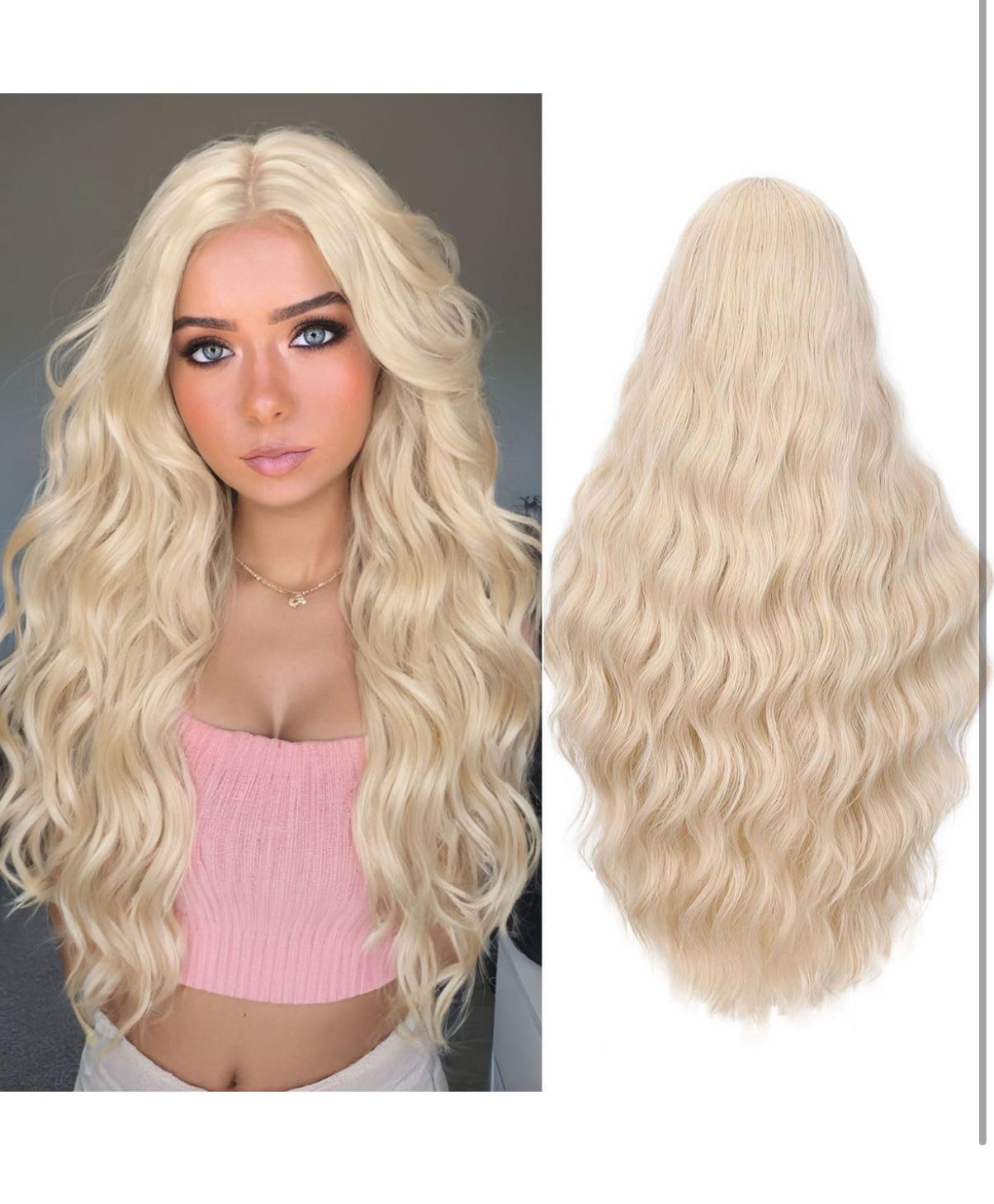 Fancy Hair Platinum Blonde Long Wavy Wig Long Blonde plus cap