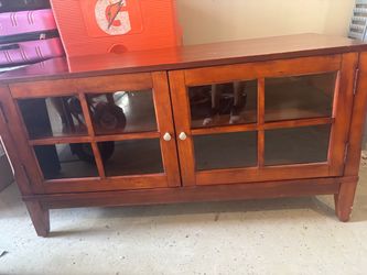 Wood TV Stand with Glass Door Cabinet
