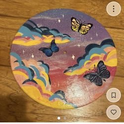 Custom Painted Record Punk Blue Purple Butterflies Acrylic Paint Vinyl 