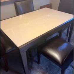 Dining Room Table & 4 Leather Chairs