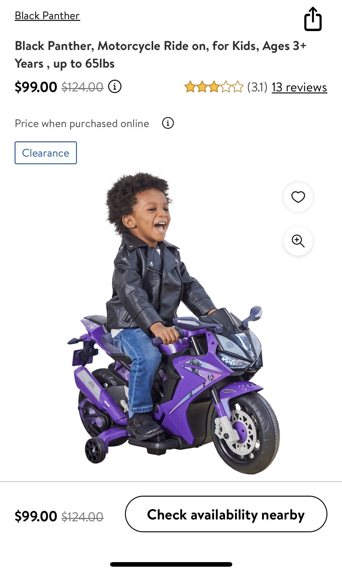 MOTORCYCLE Black Panther, Motorcycle Ride on, for Kids, Ages 3+ Years, up to 65lbs