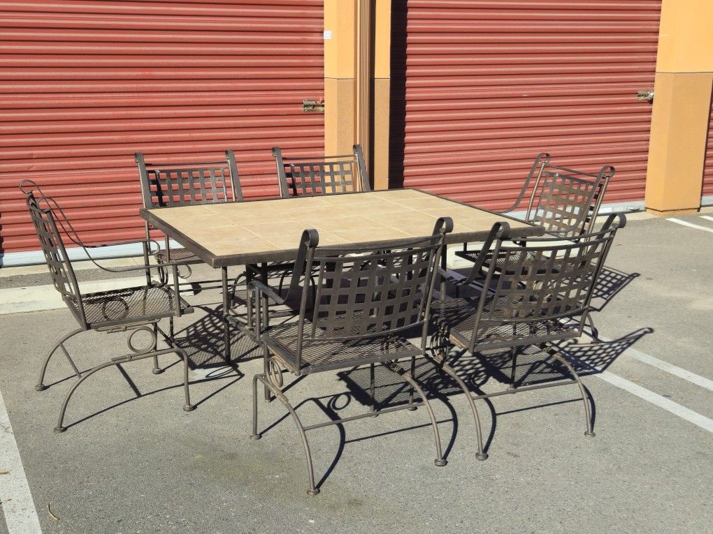 Large Tile Top Outdoor Table w/6 Metal Chairs