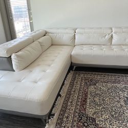 White Leather Sectional with storage
